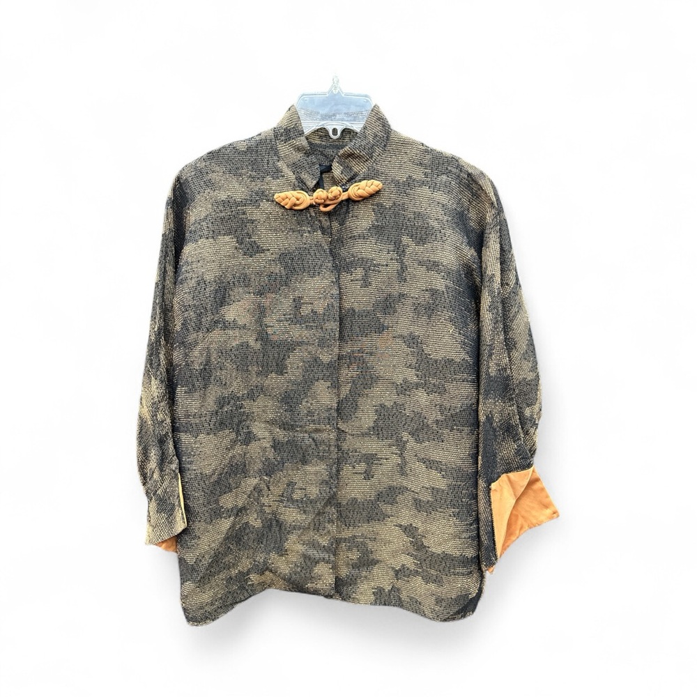 Vintage Asian Silk Patterned Shirt Camel cuff detailing handmade